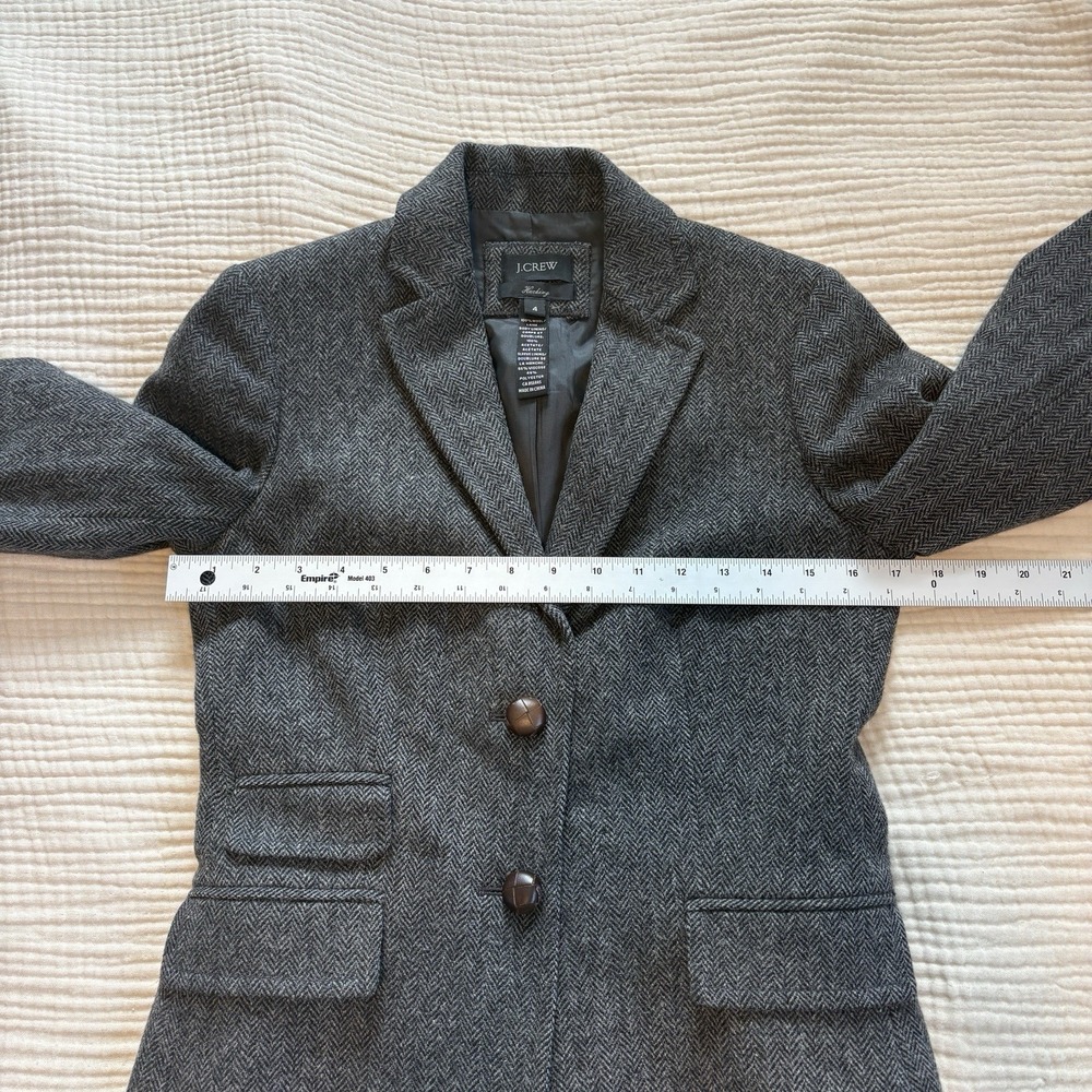 J CREW Womens Sz 4 Gray Black Herringbone Wool Button Lined Jacket Blazer - Picture 6 of 8
